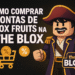 Banner promocional com personagem de Blox Fruits, carrinho de compras e o texto “Como Comprar Contas de Blox Fruits na The Blox”.