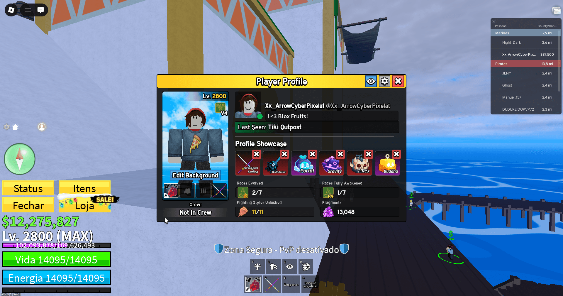 Exemplo de conta de Blox Fruits level max (nível 2800) liberada pela The Blox