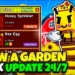 Painel ao vivo “Grow a Garden Stock Live” mostrando pets raros, sementes exclusivas e gamepasses disponíveis na THE BLOX